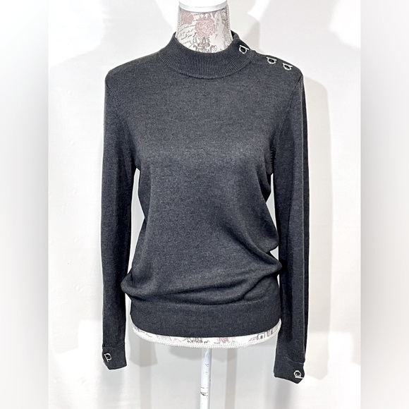 JOAN VASS‎ Charcoal gray mock neck sweater size M. - Picture 1 of 13